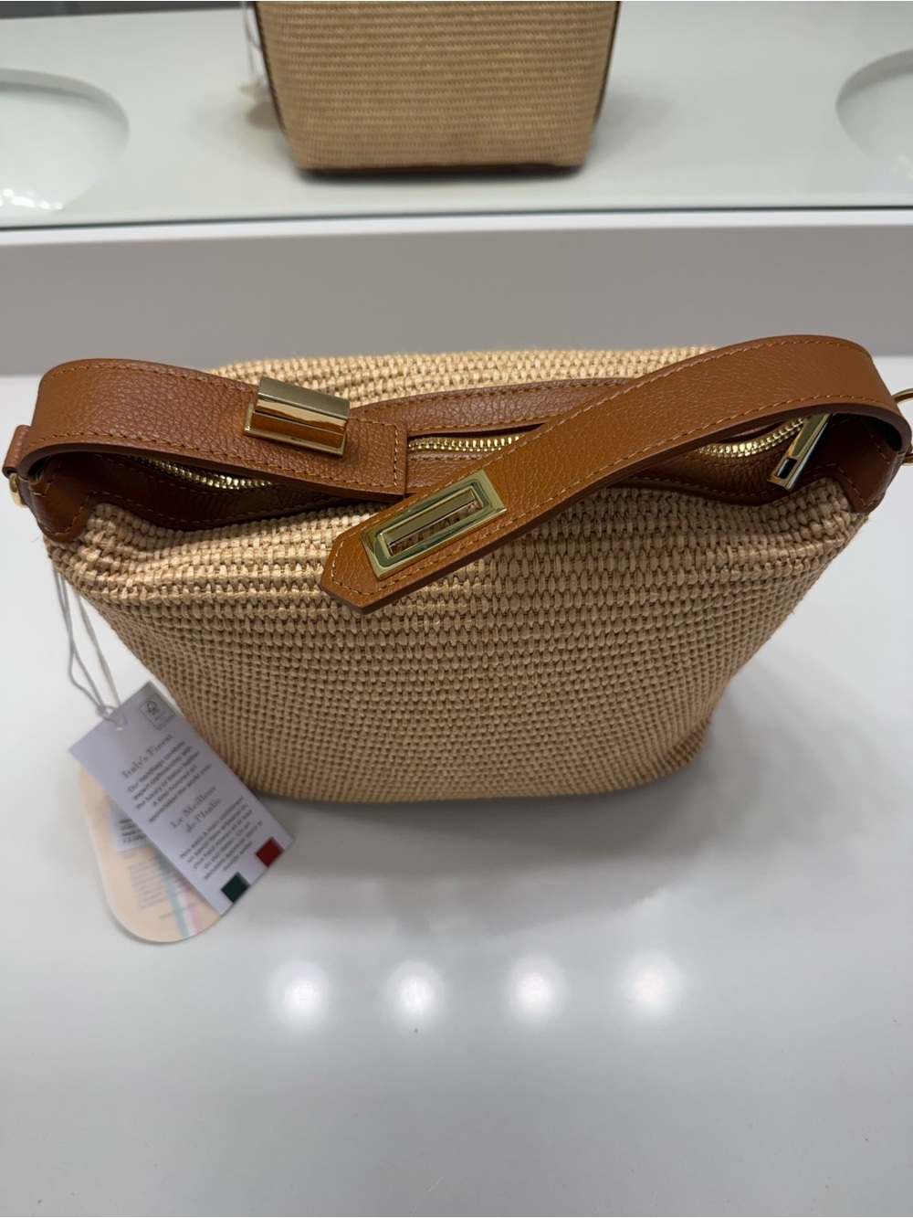 Made in Italy CROSSBODY WOVEN HANDBAG with LEATHER trim NWT - Picture 10 of 16